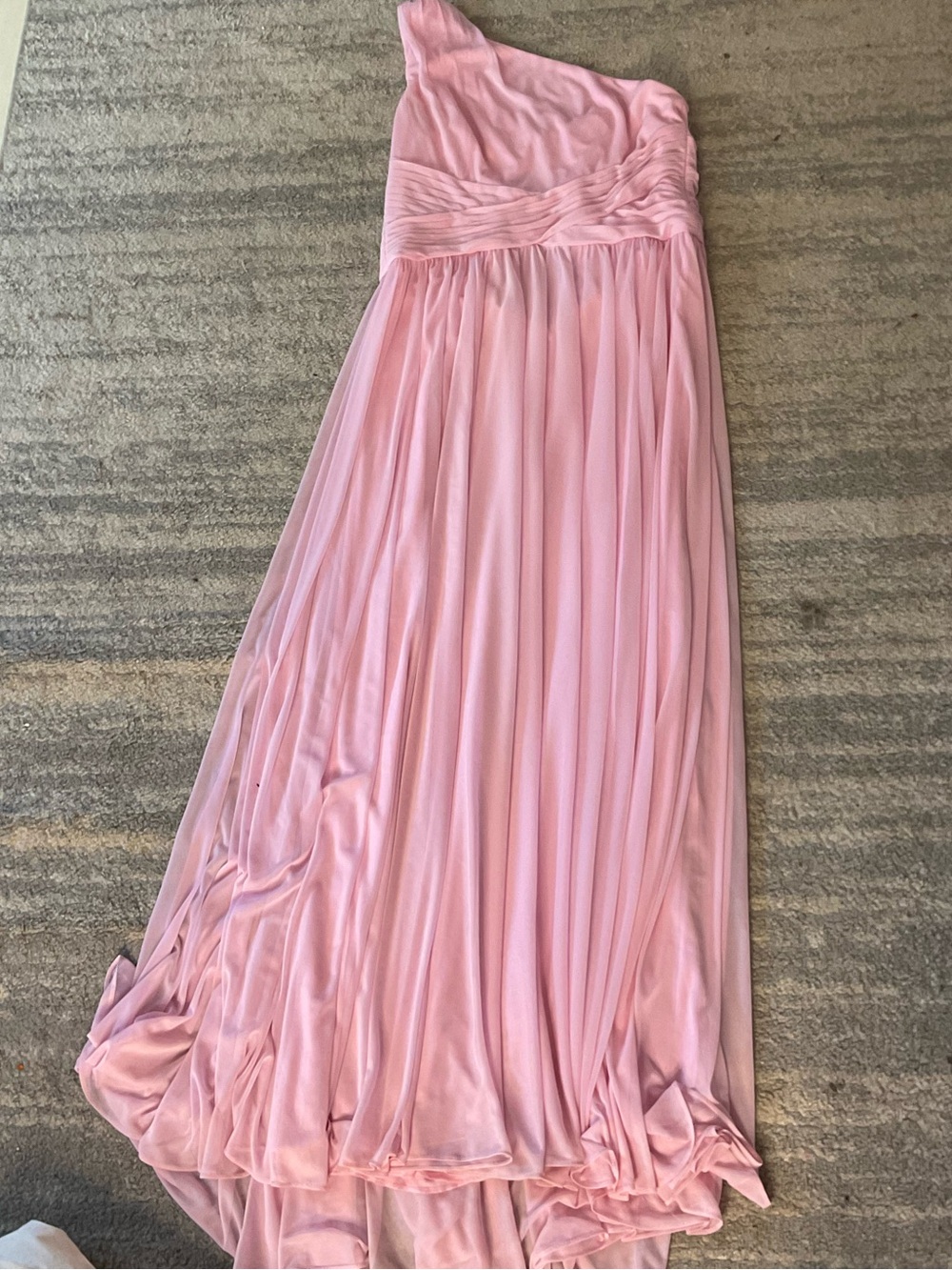 David's Bridal One-Shoulder Light Pink Chiffon Gown
